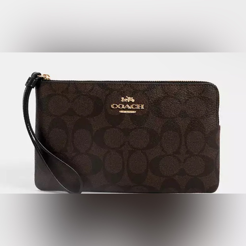 Coach Large Corner Zip Wristlet In Signature Canvas - Picture 6 of 8